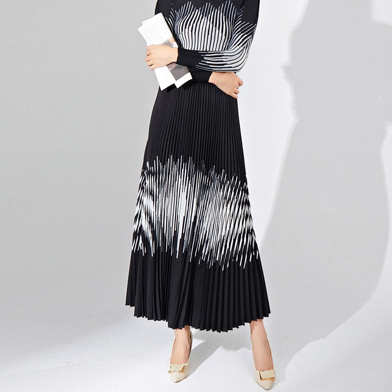 フリルスカート半身高腰プリントゆったりa字着痩せスカート