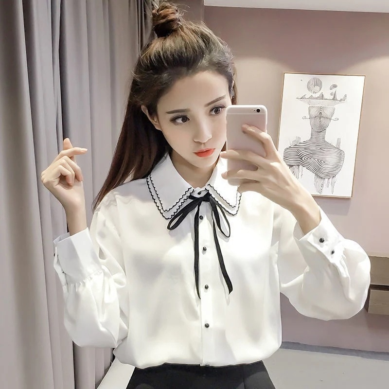 春春冬春 新作 シャツ シフォン シャツ 韓国ファッション 長袖 トップス 蝶結び 白いシャツ 百掛け アンダーウェア