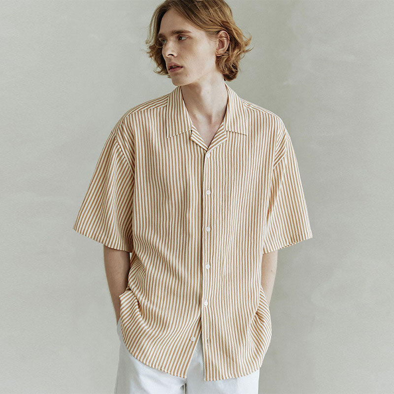 Open Cara Crease Stripe Shirt [Toffee Nut]