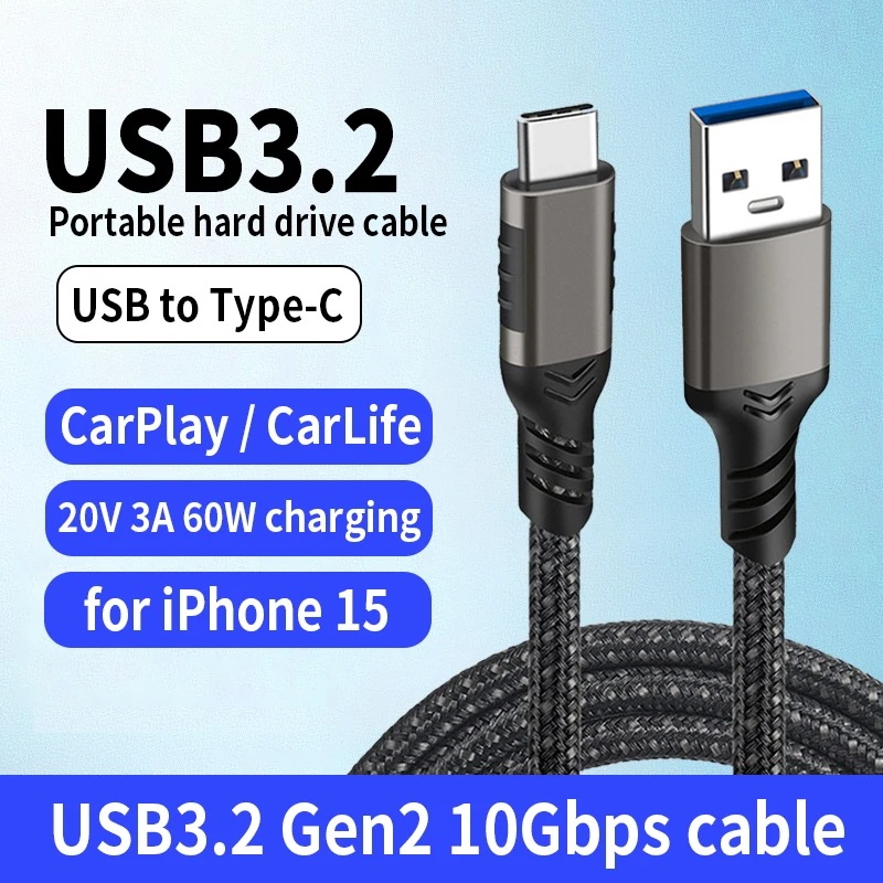 携帯電話データケーブル,iPhone 15,ソリッドステートssd,usb 3.1ケーブル,10gbps,gen2,usb 3.2オス,a to cオス