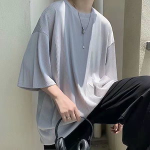 ルーズTシャツ メンズ アイスシルク トップス おしゃれ トレンド 薄い 無地 プルオーバー 半袖