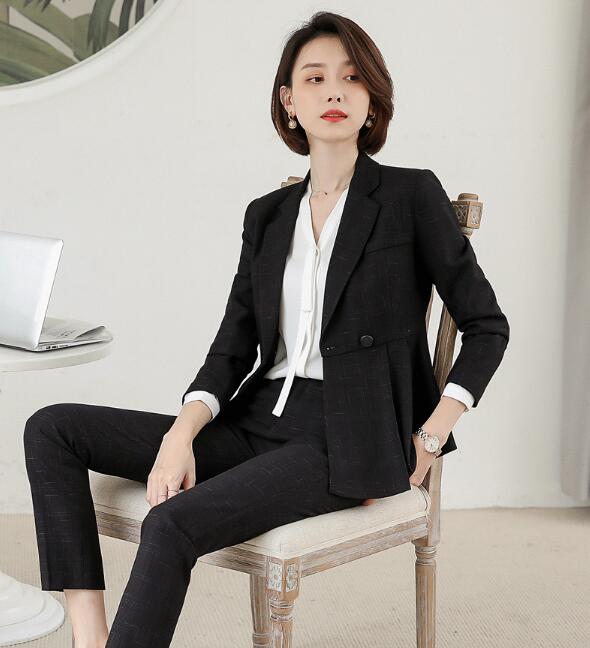 洗えるスーツ3点セットスーツ ビジネス 長袖ジャケット+パンツ/スカート+シャツ フォーマル 通勤 OL オフィス 制服 春秋着 着痩せ 20代30代40代 ママ 面接 パンツスーツ チェック柄 S/