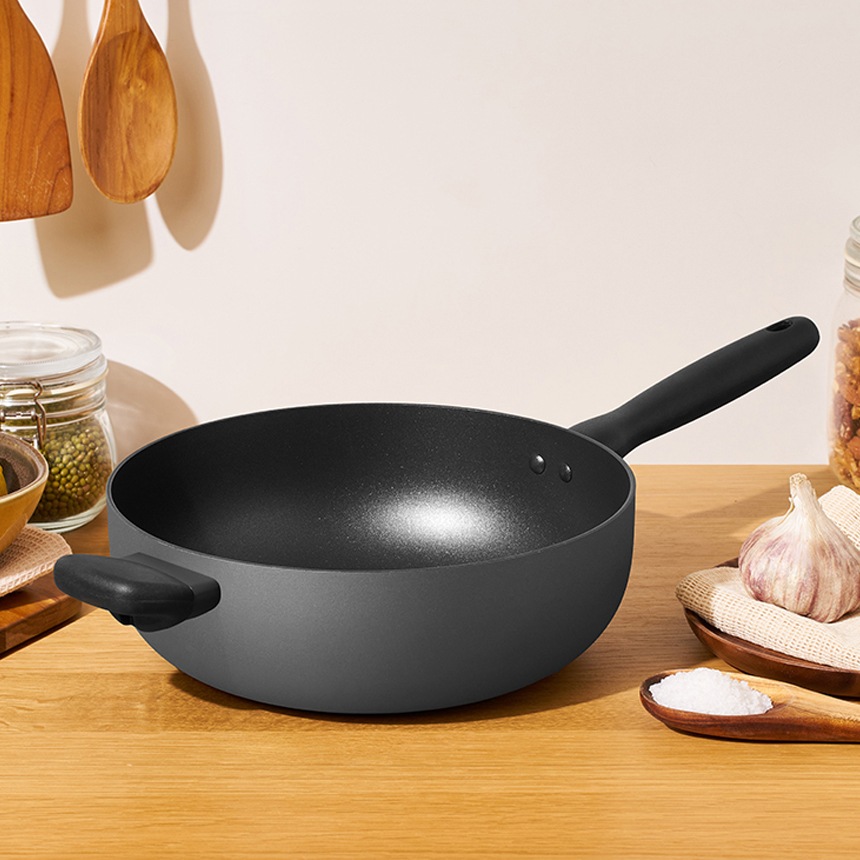 バウハウス IH IH対応 ノンスティック 中華鍋 (26cm) 食器洗い機対応 オーブン対応 PFOAフリー グレー