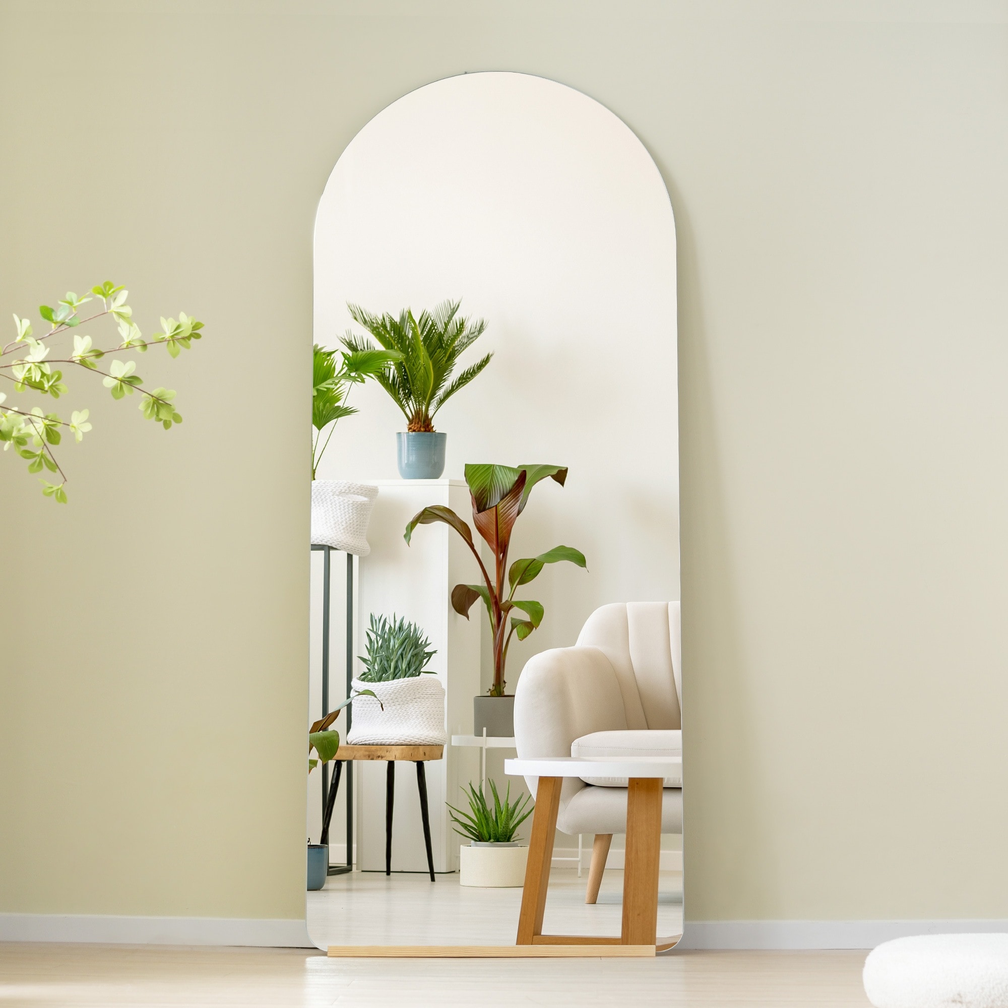 【国内発送Ｍ】2024全身鏡 姿見鏡 スタンドミラー ノンフレーム アーチタイプ 立てかけ 姿見 鏡 ミラー おしゃれ 大型 飛散防止 木製台あり 160*50CM