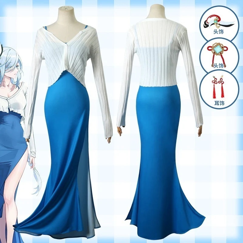 仮装元神申鶴カジュアルcos服ゲームアニメコスプレ服ドレスドレススカートストラップロングスカートニットカーディガン イベント用品 コスプレ