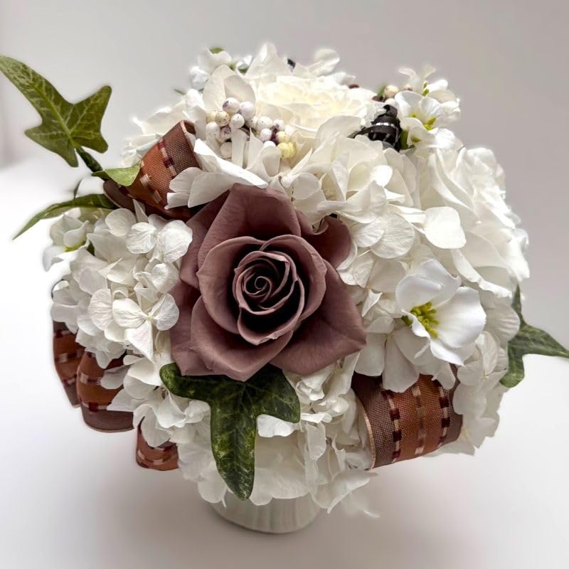 ナチュラル カントリー 白茶カフェ風ボール型ラウンド プリザーブドフラワー アレンジ 開店祝い 新築祝い