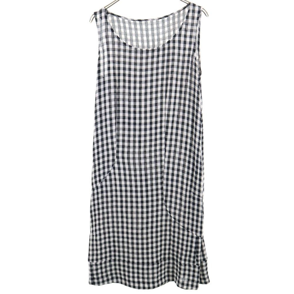90s 1995年 日本製 チェック柄 ノースリーブ 膝丈ワンピース M ブラック 他 レディース