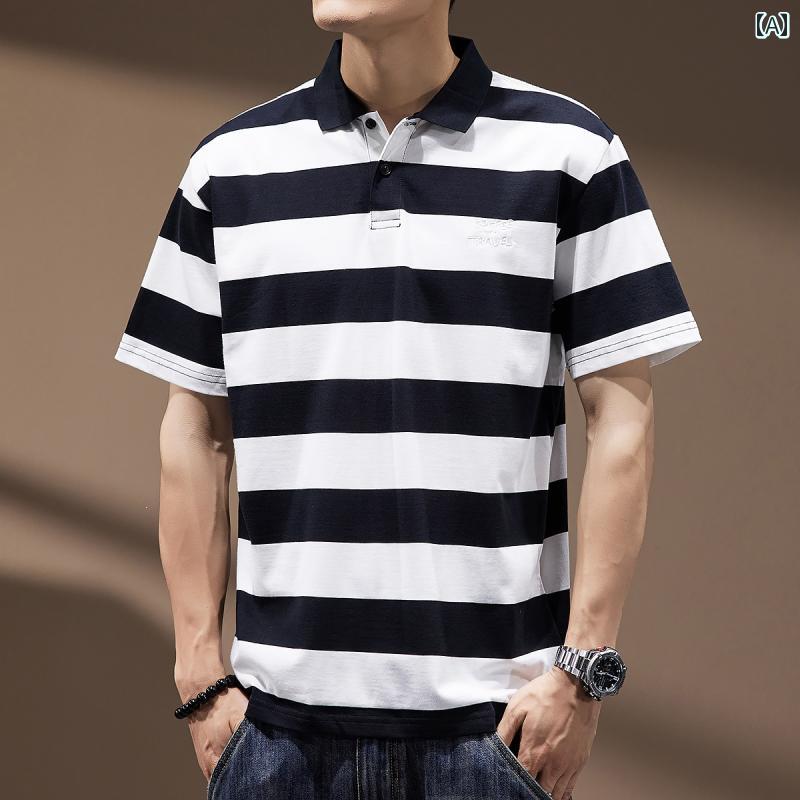 ポロシャツ ハイエンド ヘビー ボーダー 半袖 男性用 夏 アメカジ Tシャツ メンズ ストリート カラーマッチング 都会的 綿 レジャー コットン 6,163円