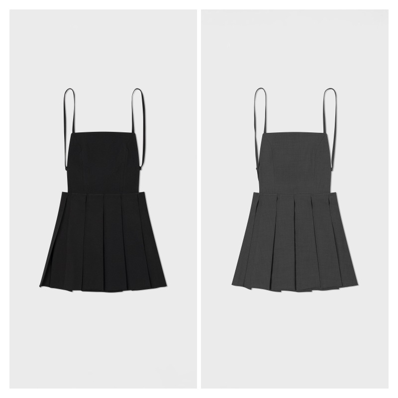 【LOW CLASSIC】 PLEATED MINI DRESS : 2COLORS