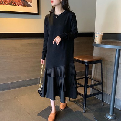 【送料無料】レディース ワンピース ロングワンピース 異素材MIX 切り替え プリーツ フレア