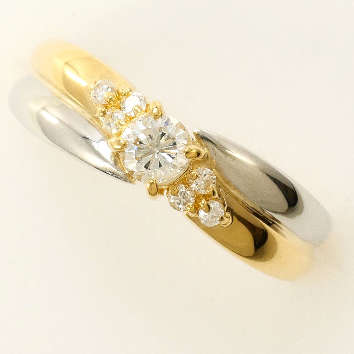 PT900 プラチナ K18 18金 YG イエローゴールド リング・指輪 11.5号 ダイヤモンド 0.25ct 総重量約2.5g 中古