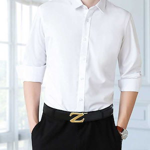 シャツメンズカッターシャツイージーケアビジネス長袖Yシャツスリムノンアイロンストレッチ白ワイシャツピンクノーアイロン細身無地レギュラーカラーホワイトブルーブラック大きいサイズ