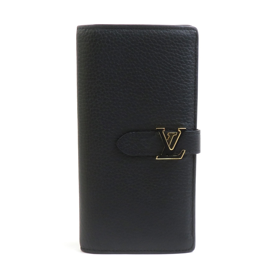 ルイ ヴィトン LOUIS VUITTON 二つ折り長財布 LV ヴェルティカル ウォレット レザー ブラック ゴールド ユニセックス M81330 e60778g