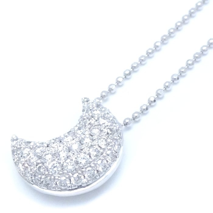 ダイヤモンド ネックレス 月モチーフ ムーンダイヤモンド0.35ct K18WG ホワイトゴールド/291076【中古】