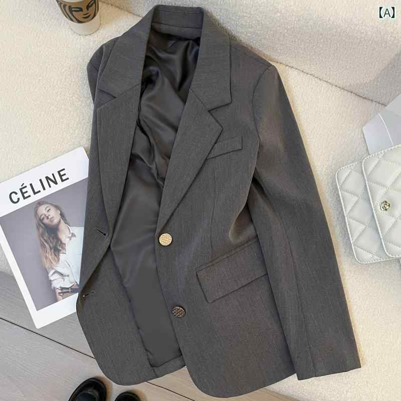 ビジネス　スーツ　ジャケット 女性用 グレー スーツ ジャケット 2025 春秋 高級 レトロ 英国 ファッション カジュアル 小さい