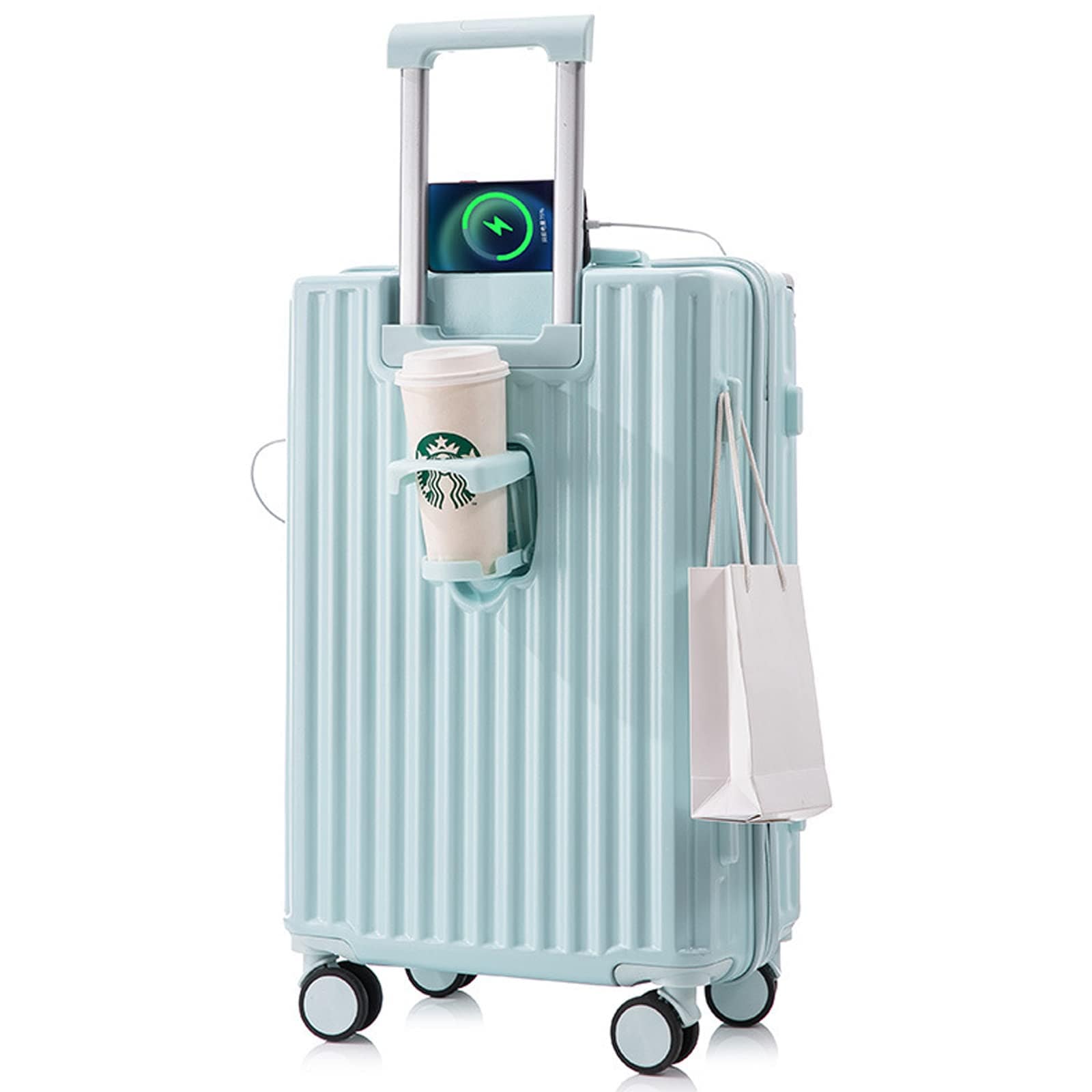 [Manatsulife] キャリーケース スーツケース 旅行 出張 耐衝撃 カップホルダー付き USBポート付 360度回転 ロック付 静音 超軽量 ビジネス おしゃれ XB966. (M(37L)