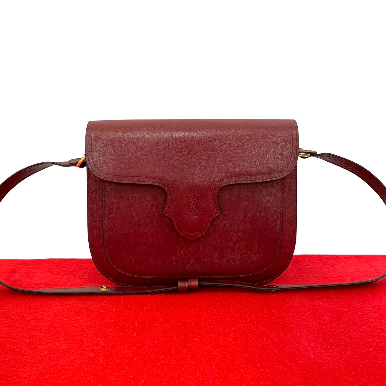 ヴィンテージ YSL ロゴショルダーバッグ レザー ワインレッド 42069