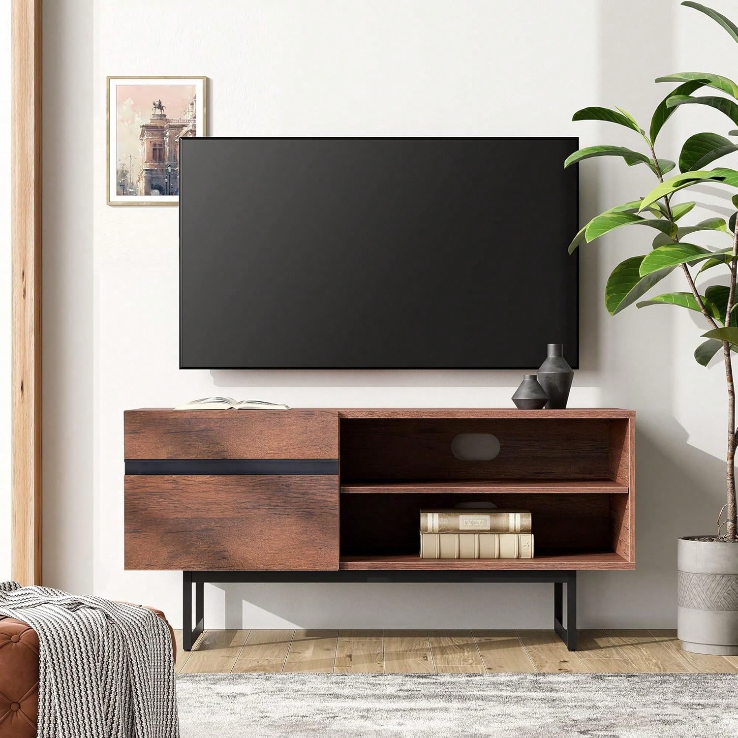 新しい-WAMPAT テレビ台 テレビボード 扉収納 可動式棚付き ローボード 24~46型対応 木製 スチール おしゃれ 幅106.7cm