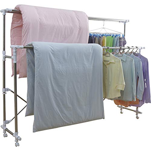 洗濯物干し 布団干し 多機能物干し 約6人用 伸縮タイプ キャスター付き 折りたためる H-FTM2100
