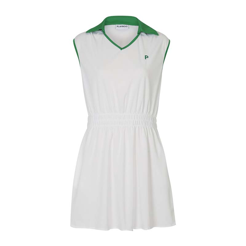 PIQUE COLLARED BANDING DRESS_White