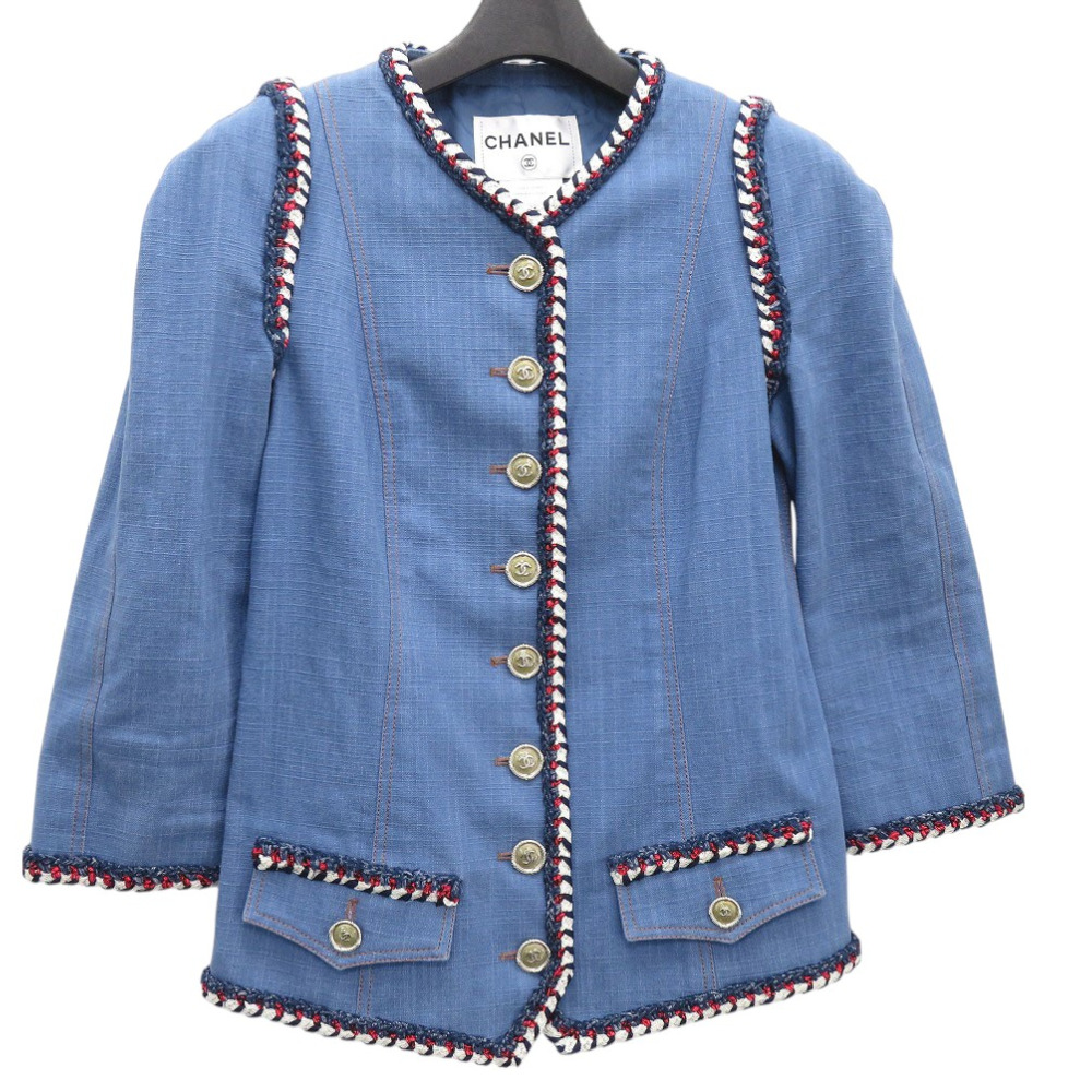 美品 ノーカラージャケット　ココマーク デニムジャケット コットン/コットン トリコロール 1371【中古】 レディース