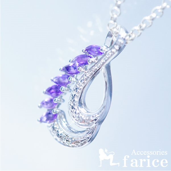 アメジスト7パープルストーン&ホワイトキュービックジルコニアシルバーペンダントトップ (レディ－ス)