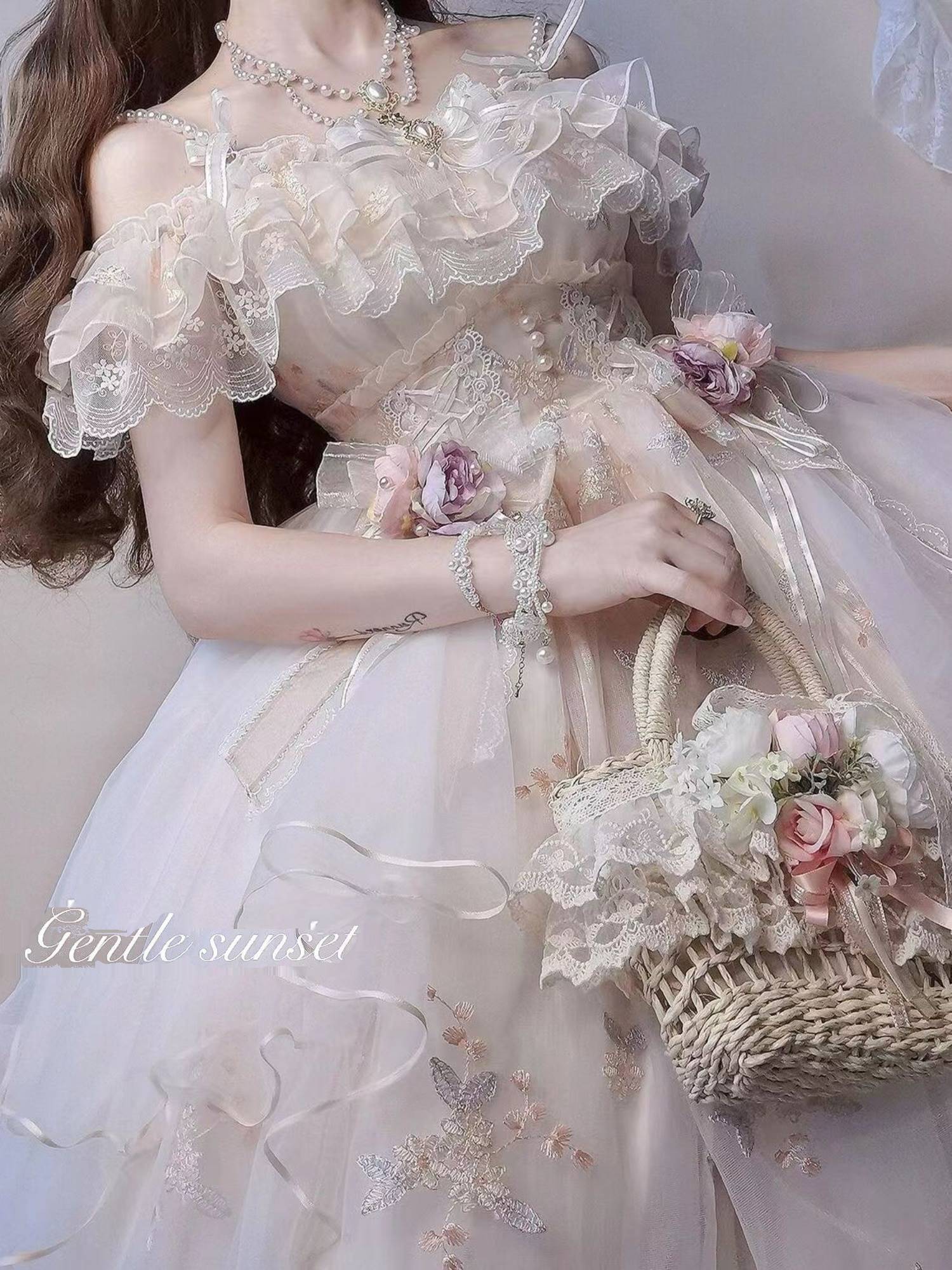 【急速出荷!】Lolita 花神スカート刺繍花嫁スカート華やかで甘いJSKワンピース 二次元 文化祭 メイド服