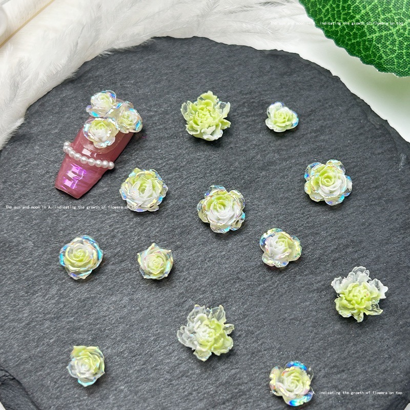 20枚/set 春夏新作グリーンネイルアートアクセサリー素材パッケージ発光椿ネイルアートアクセサリー混合万能ネイルアート素材