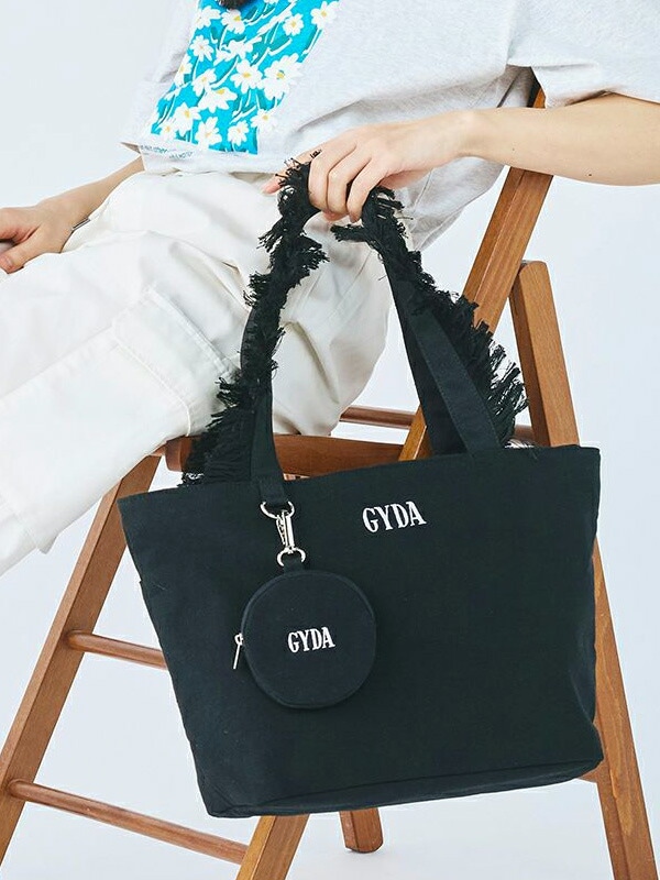 GYDA ジェイダ フリンジ トート バッグ ミニポーチ付き A4対応 キャンバストート ファスナー開閉 GY-B311 ペイズリー ロゴ バック