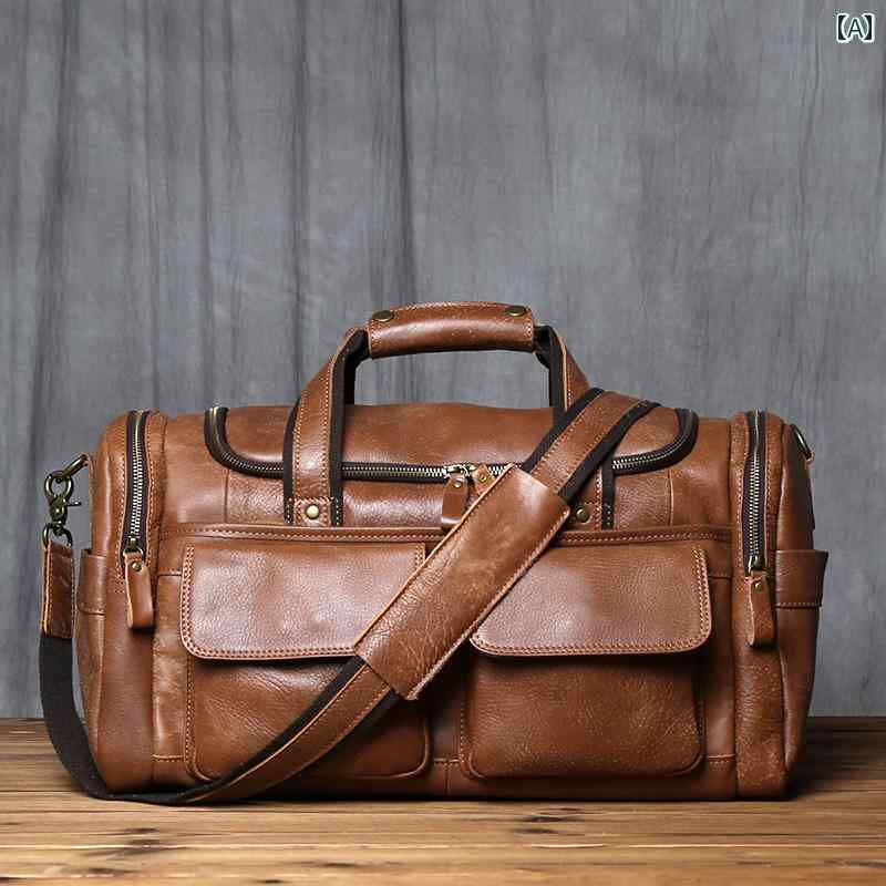 バッグ　ハンドバッグ　トラベル レトロ ダメージ 加工の大容量 メンズ トップ レイヤー 牛革 トラベル バッグ 革 メッセンジャーバッグ ハンドバッグ短 距離 出張 荷物