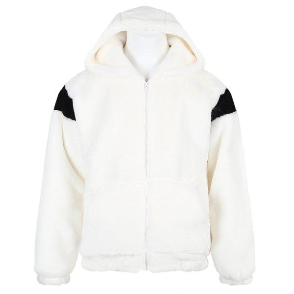 メンズ冬セミオーバーフィット配色マイクロファイバーフード付きジップアップジャンパー RB-JUW-Q054-アイボリー