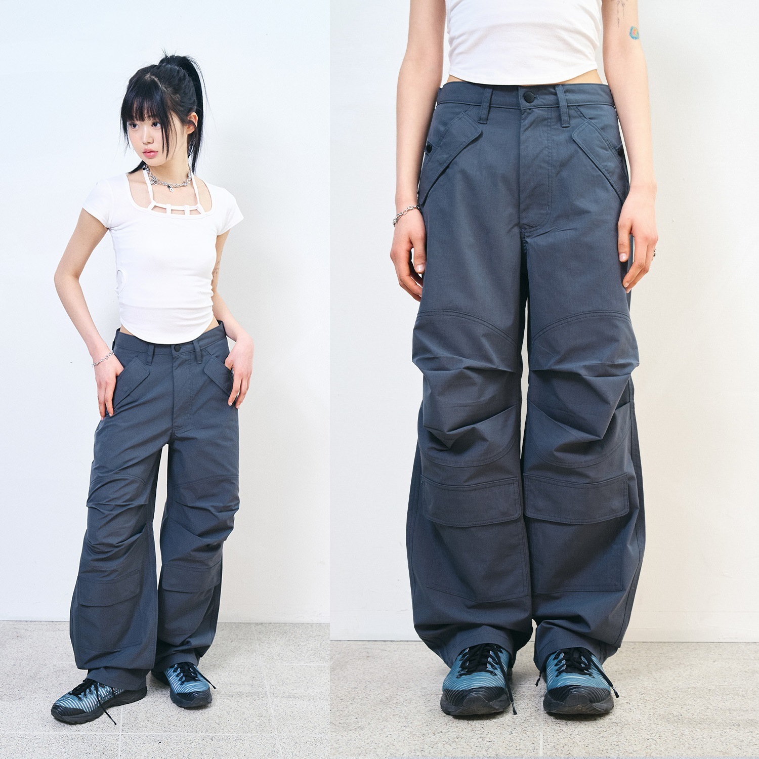 [韓国スタイルファッション] 24S / Sデュアルカーゴナイロンワイドパンツ