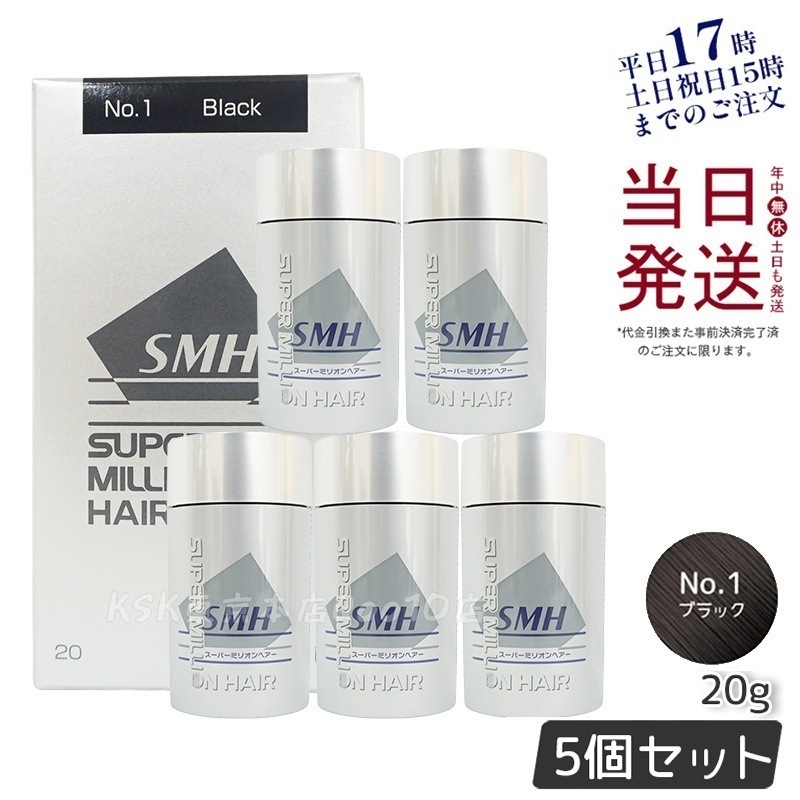 【5個セット】ルアン スーパーミリオンヘアー 20g No.1 ブラック 髪 頭 薄毛隠し 薄毛 分け目 つむじ ボリューム 男性 女性 白髪かくし