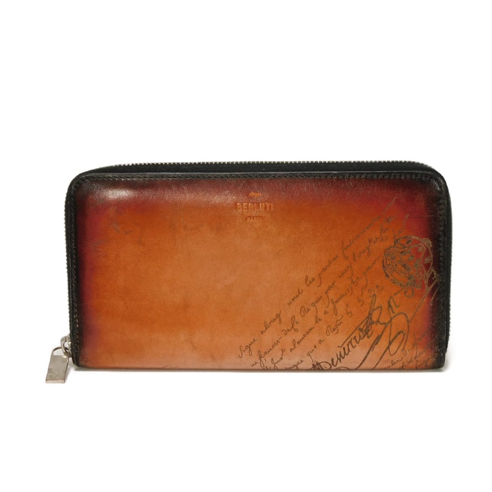 【中古】 長財布 新ロゴ ブラック ラウンドファスナー イタウバ スクリットレザー ロングジップ ウォレット カリグラフィ