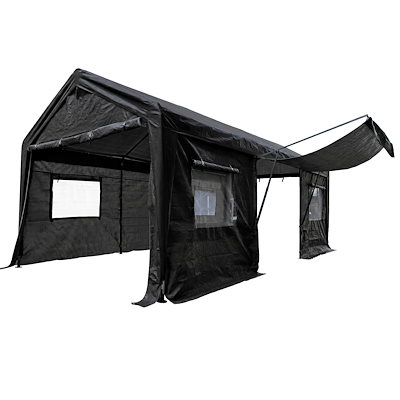 【国内即発送】38【UV&middot;防水 上開きドア】テント 車庫テント ガレージテント 3&times;6m UV ガレージテント カーポート 軽自動車用 大型 車 駐車 スチール製 頑丈 仮設倉庫 タープテント【ブラッ