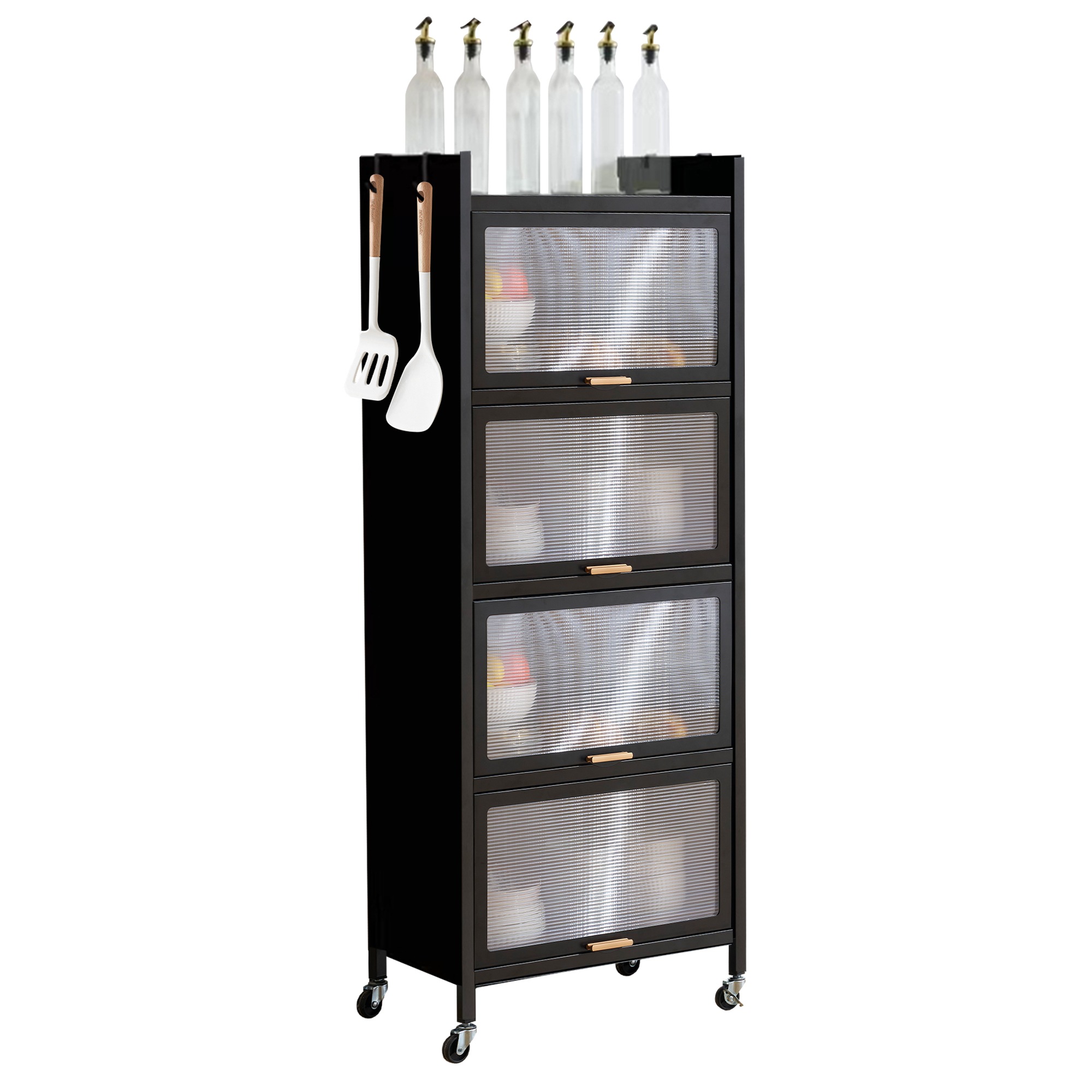 3食器棚 キッチン収納 オープンラック キッチンラック 5段 本棚 収納棚 大容量 透明扉付 防塵 作業台 キッチン 多機能収納ラック リビングルーム 寢室 ホームオフィス 省スペース 頑丈 キャスタ 7,325円