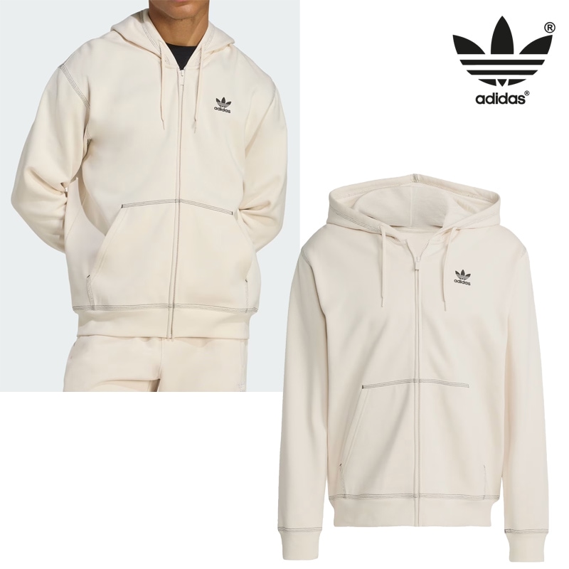 JW0968 Essentials Trefoil Full Zip Hoodie クリーム ユニセックス 韓国コーデ 春秋 デイリー スウェット ジップアップ コーデ提案 キャップ パンツ 通学通勤 11,513円