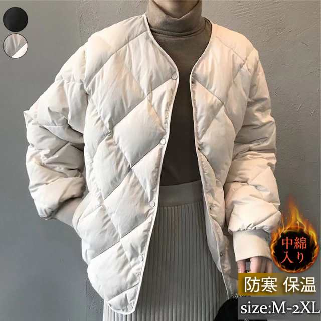 【即納】赤字覚悟 中綿ジャケット レディース 中綿コート キルティング ショート丈 アウター ノーカラー 軽量 シンプル 冬 暖