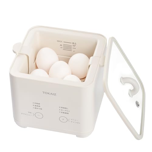 TOKAIZ 【24時間前予約可 全自動調理 温泉たまごの調理も簡単に 中身が見える】ゆで卵メーカー 温泉卵 ゆでたまこメーカー 5個 電気 ゆで卵器 温泉たまご器 エッグクッカー 半熟たまご スチー