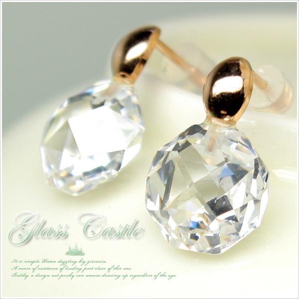 K10ピンクゴールド 大粒キュービックジルコニア シンプル ピアス 発送目安２-３週間