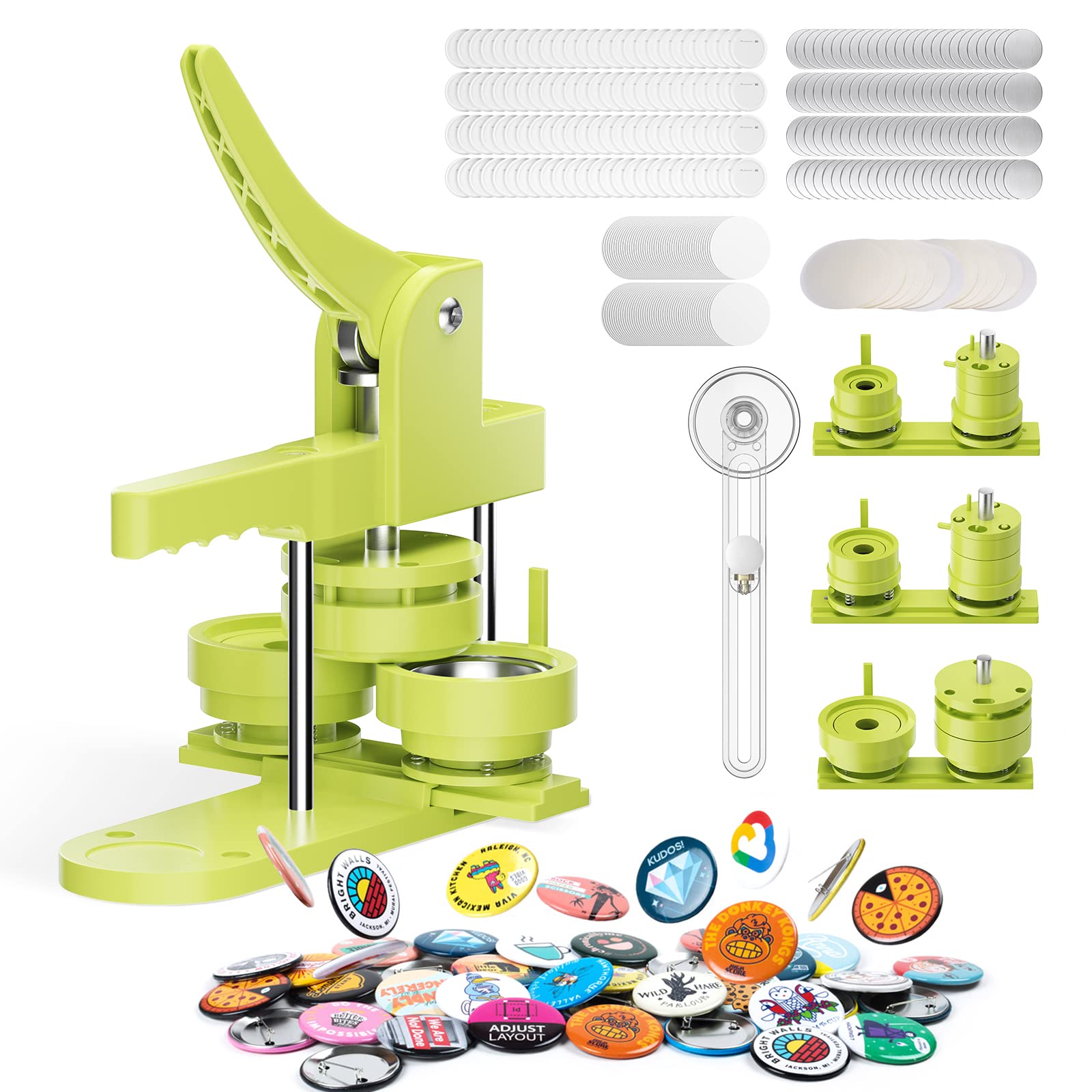 缶バッジマシーン 缶バッジ製造機 新型スライドステージ 組立/使用簡単 3サイズ金型ダイ付き 3サイズ交換可能(25/32/58mm) DIYバッジマシン バッジ素材 300個付き 手芸 手作り 業務