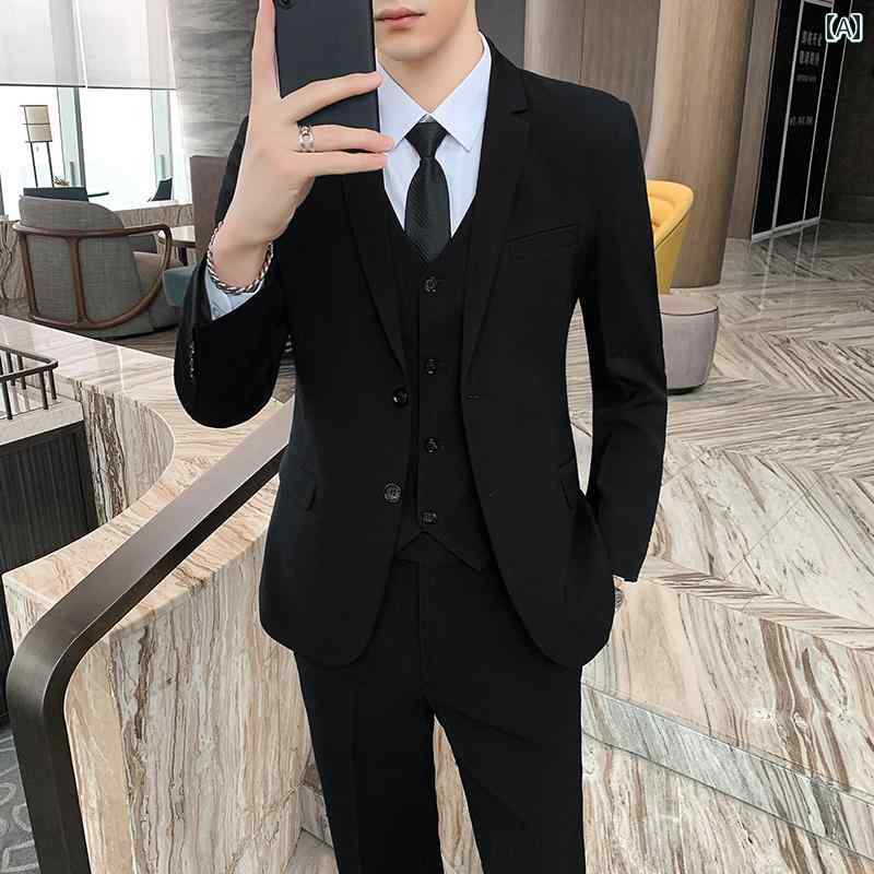 ビジネス　スーツ　ジャケット メンズスーツ 韓国 カジュアル ビジネス フォーマル ジャケット スリムフィット ベスト マン 新郎 ウェディングドレス アイロン スーツ