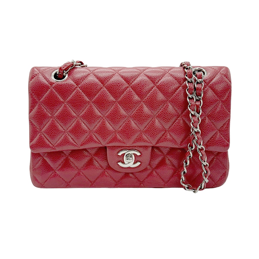 シャネル CHANEL ショルダーバッグ マトラッセ ダブルフラップ キャビアスキンレザー/メタル レッド/シルバー レディース z0787