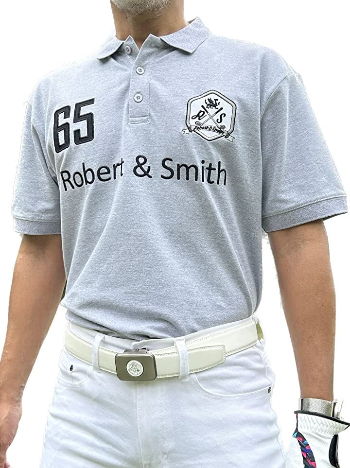 ロバートアンドスミス 100% コットン 定番 ゴルフ ポロシャツ ゴルフウエア 半袖メンズ( グレー, XL)