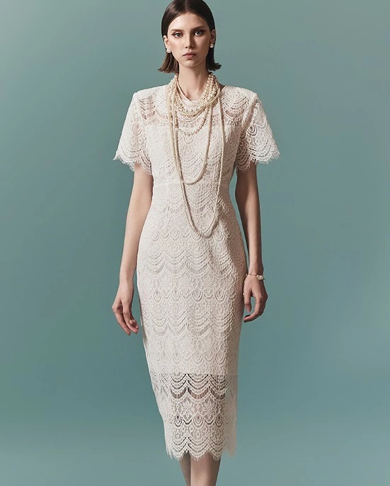 ミディアム丈ワンピース ひざ丈ワンピース 半袖 フリル袖 レース ドレス 二次会 披露宴 懇親会 パーティー キャバクラドレス レディース大きいサイズ レディース 春夏 結婚式 きれいめ タイト フォ