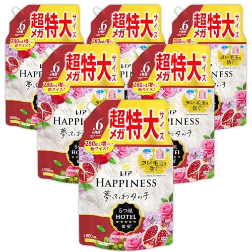 【ケース販売】ハピネス 夢ふわタッチ 柔軟剤 ザクロ&フローラル 詰め替え 1900mL 6袋セット