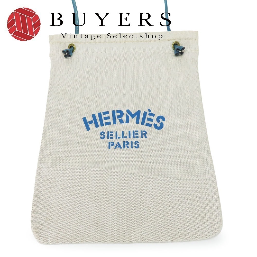 中古 ショルダーバッグ アリーヌGM コットン レザー ベージュ ブルー 肩掛け カジュアル レディース メンズ