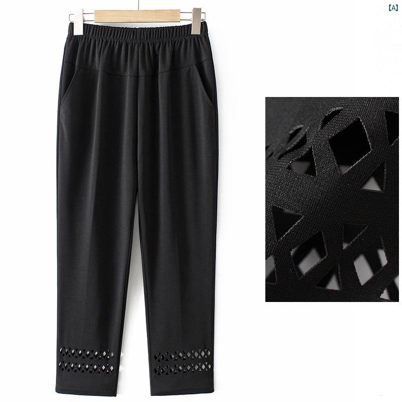 レディース ファッション おしゃれ 春夏 秋　冬 大人 上品 高級 マダム プレゼント 敬老日　おばあちゃん 夏 九分丈 パンツ 薄手 ハイウエスト ストレート カジュアル グラニー