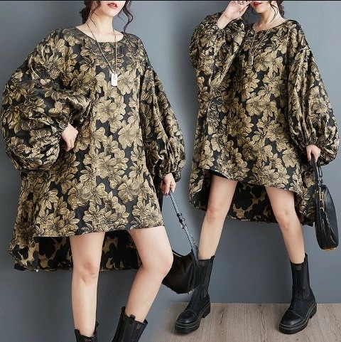 新品更新 まとめ買い得ミニワンピース ショート丈ワンピ パフスリーブ 長袖 花柄 ゴージャス ユニーク 個性派 レディース【大きいサイズ レディース 春夏 結婚式 きれいめ タイト フォーマル 大人