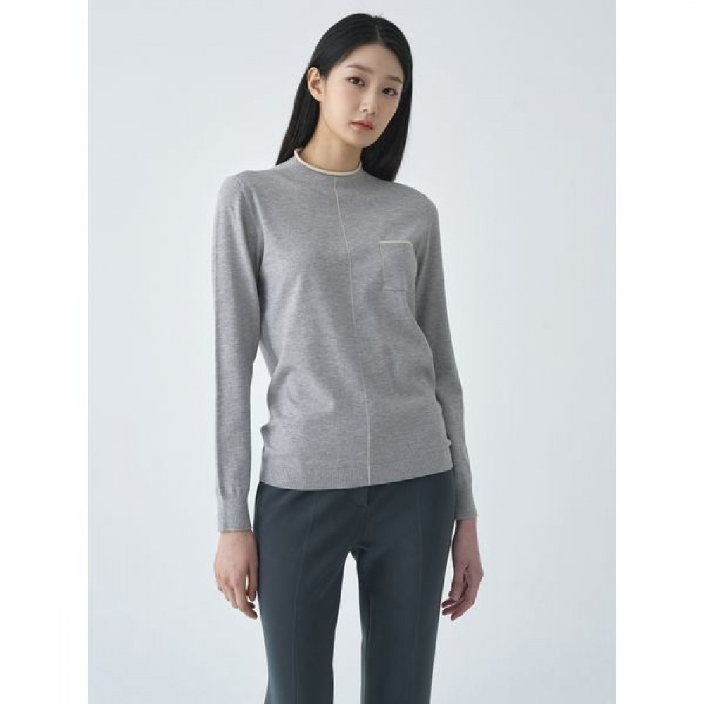 [ジセン] ラインカラーハーフネックニット LFKTO104_GR